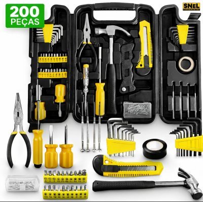 Kit Jogo De Ferramentas Completo 200 Pcs C/Soquetes Chaves Maleta